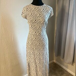 Loft Black and White Dress with Capped Sleeves